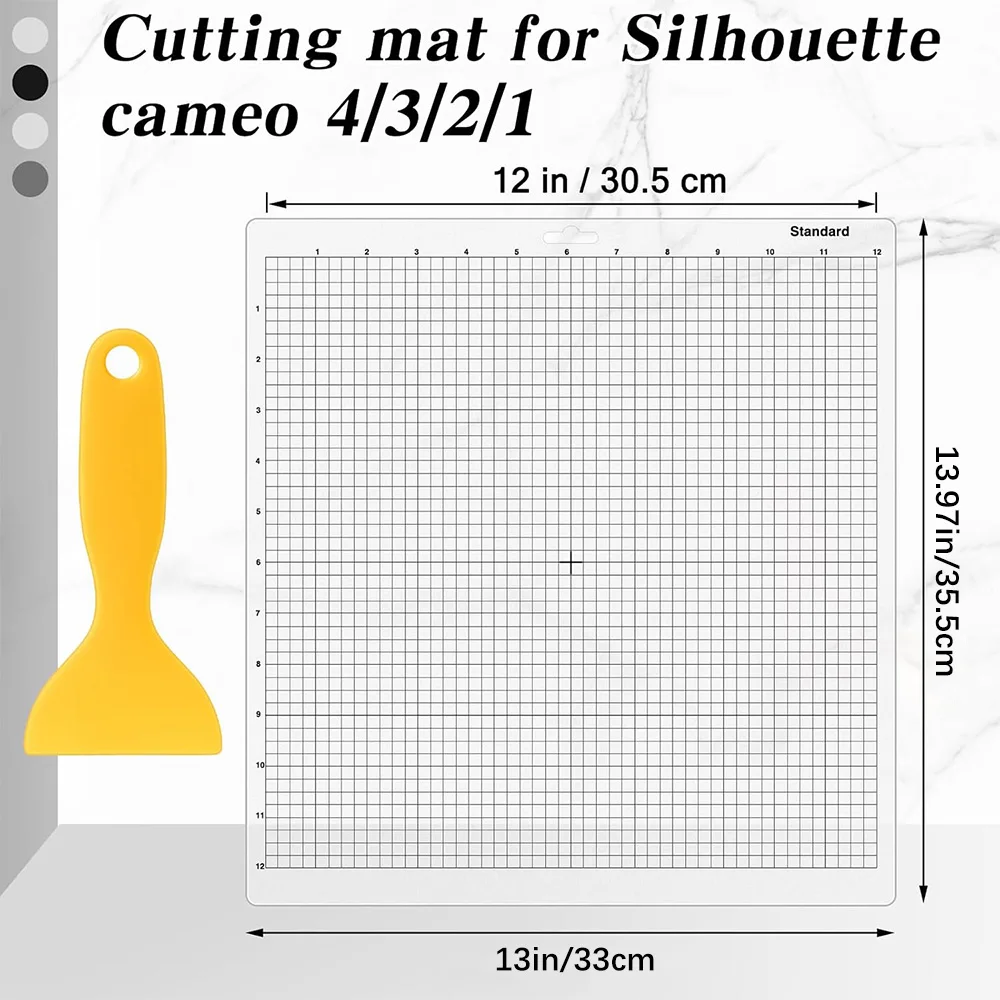 3 Pack Standard Grip Cutting Mat for Silhouette Cameo 4/3/2/1, 12x12 In Square Non Slip Cut Mats with Scraper, Gridded Adhesive view 3