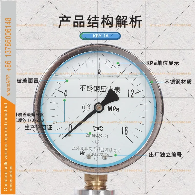 1A special surface for mud pump seismic DN10 hydraulic pressure gauge for mine seismic diaphragm pressure gauge