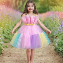 Children's Rainbow Princess Dress Mesh Colorful Girls Tutu Halloween Show Dresses