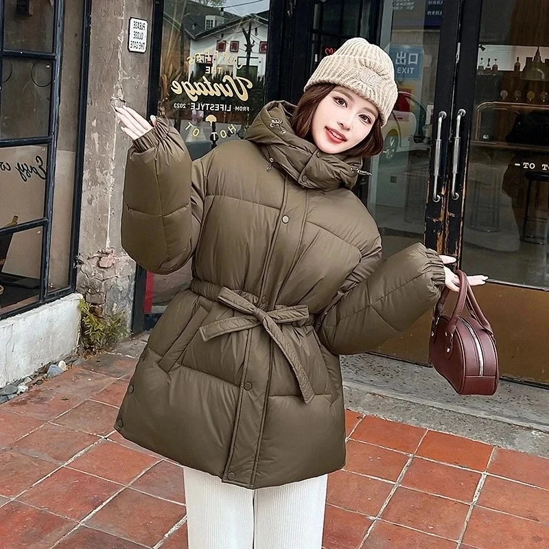 

Mid-Length Warm Thicken Down Cotton Jacket Korean Loose Hooded Cotton Coat 2025 New Women Long Parkas Coat Women Outwear