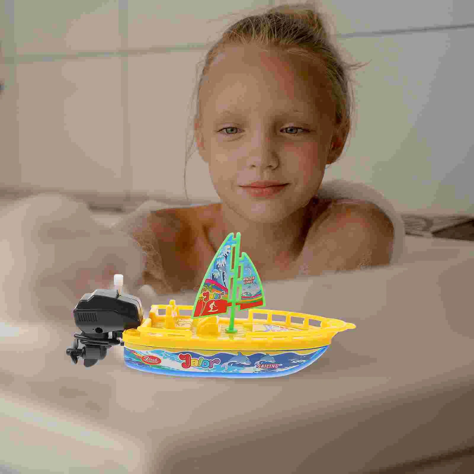 3 Pcs Clockwork Boat Toy Baby Bath Pool Windup Floating Toys Water Play Sailboat Bathtub Plastic Adorable