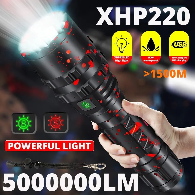 

ZK40 5000000LM High Power XHP220 Powerful LED Flashlight Tactical Military Torch USB Camping Lanterna Waterproof Self Defence