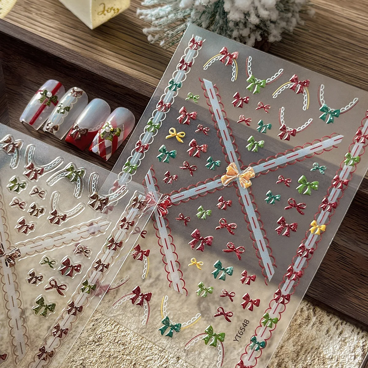1pcs 5D Embossed Christmas Snowflake Bow Nail Art Stickers Sweet French Fashion Decorative Stickers for Home Decoration Decals