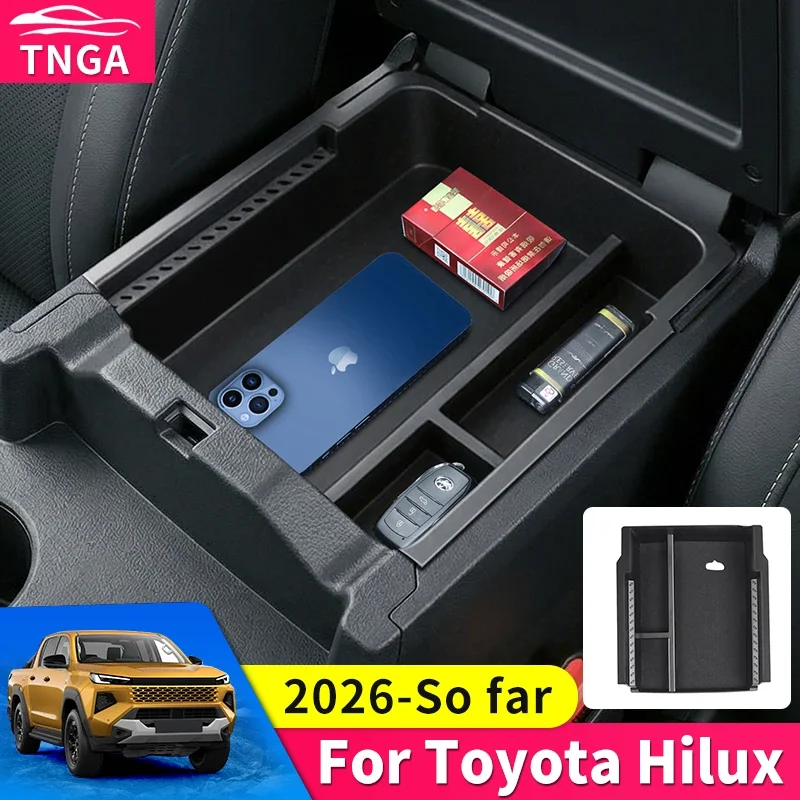 

For 2026 Toyota Hilux SR SR5 Rogue Center Console Armrest Storage Box Expand Additional Space Automotive Interior Accessories