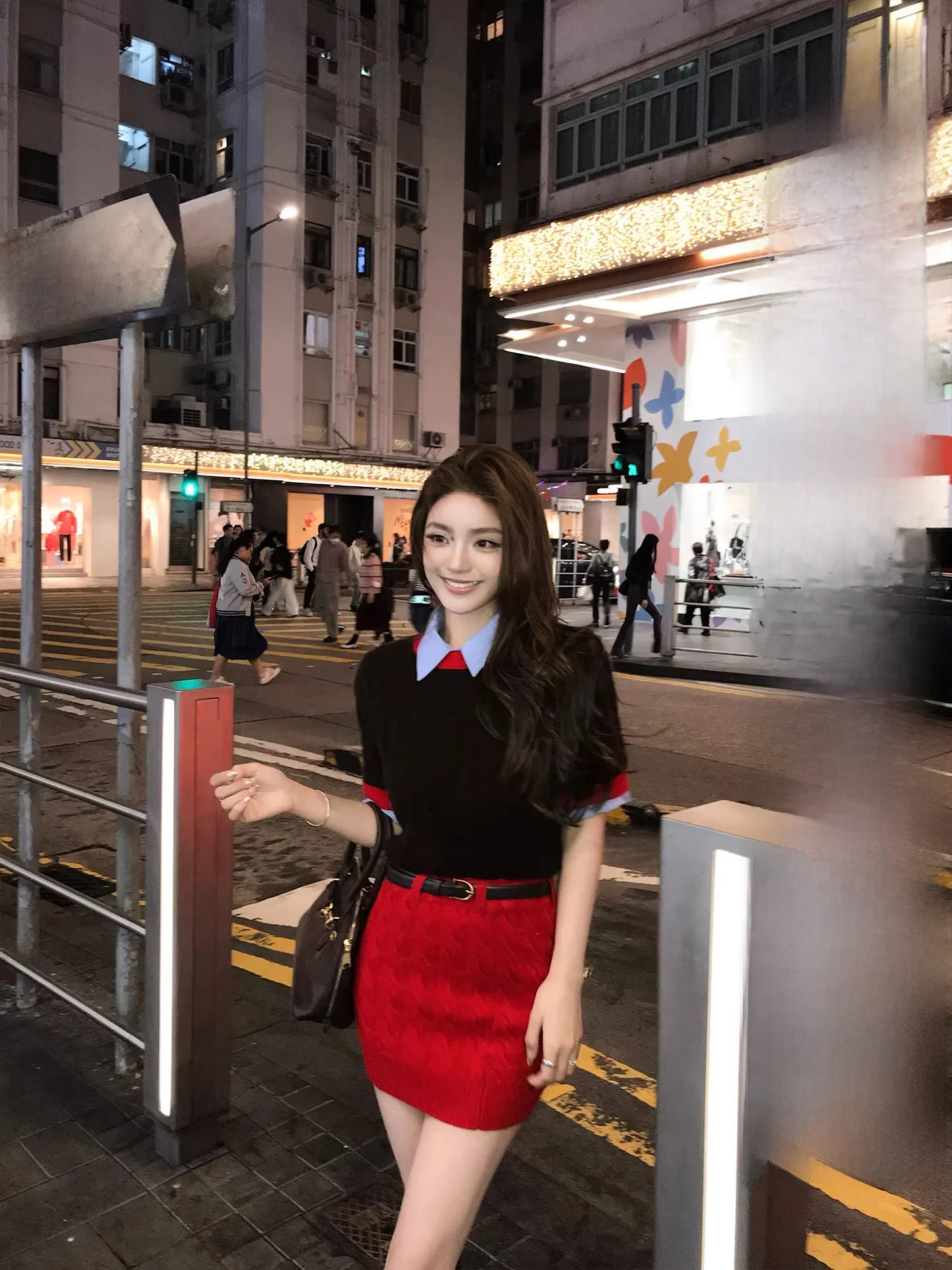 

Miu Red Brown Sweetheart Early Spring Vintage Rich Girl Feeling 00 Wool Knit ort Sve f Skirt Set Women's Faion Ens...