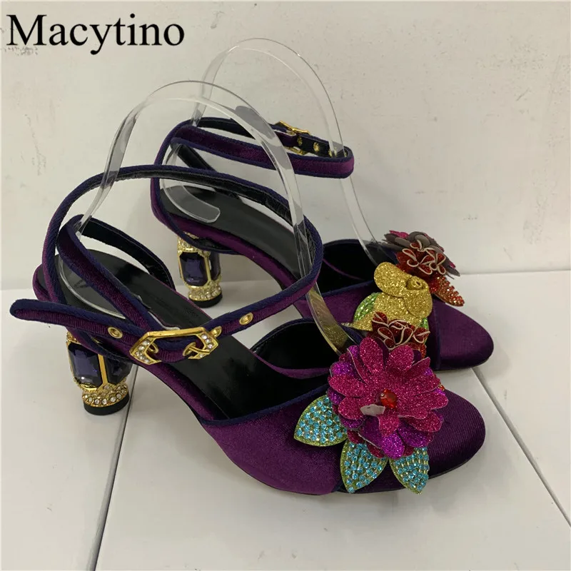 Diamond Heel Flower Ladies High Heel Sandals Round Toe Strange Heel Block Heel High Heel Fashion Party Sandals