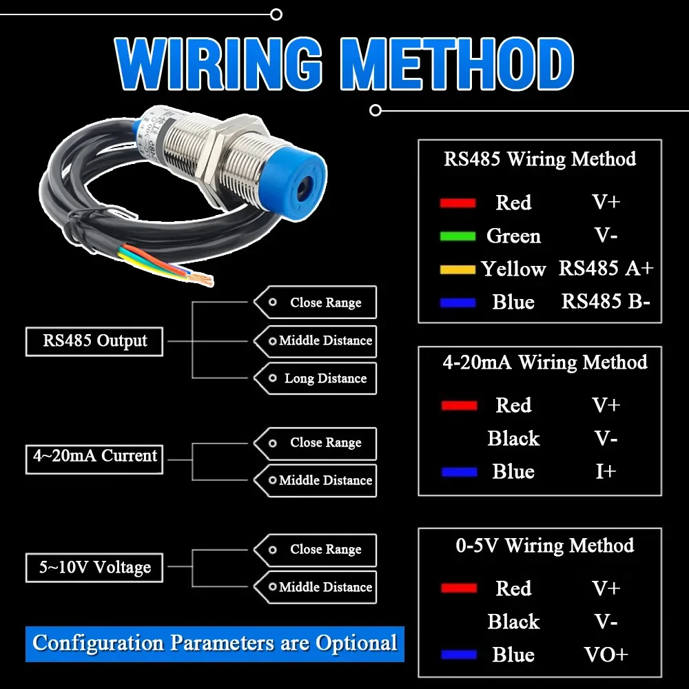 Infrared Ray Temperature Measuring Sensor Probe Module 0-200°C 8-14um Industrial Non-contact Optical Ray Sensor 1M RS485 4-20mA