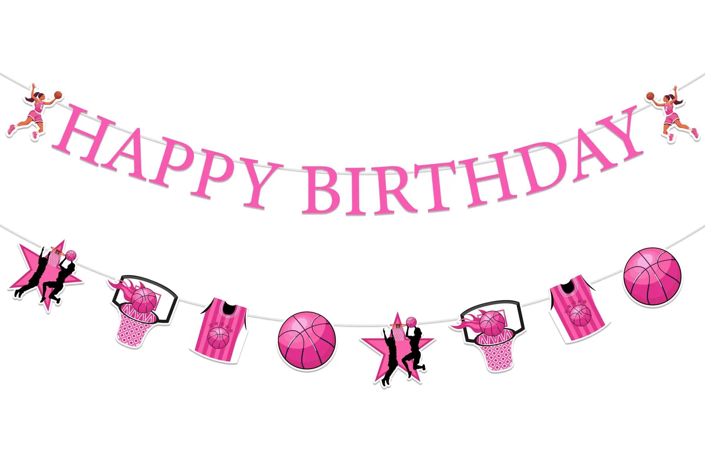 Cheereveal Pink Basketball Decoraciones para fiesta de cumpleaños, pancarta temática y guirnaldas para niñas negras