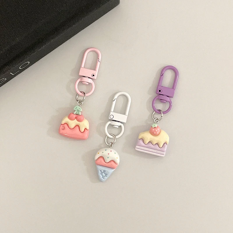 Cute Ice Cream Cake Resin Cartoon Keychain School Bag Pendant Couple Friends Classmates Gift Accessories Charm Keychain