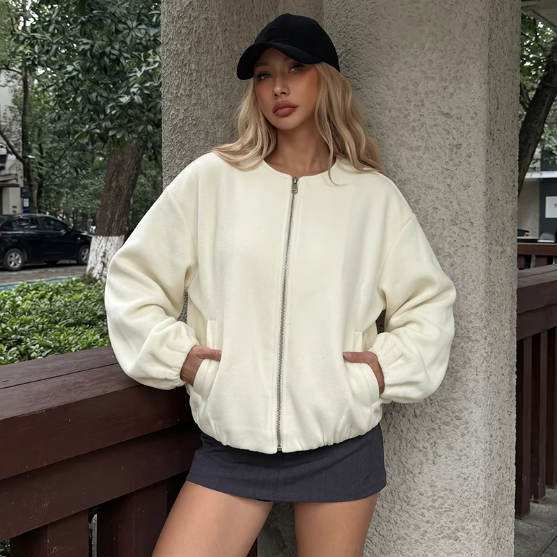 Wool baseball jacket - 2026 autumn-winter new style, popular in Europe and America, retro and loose-fitting women's coat