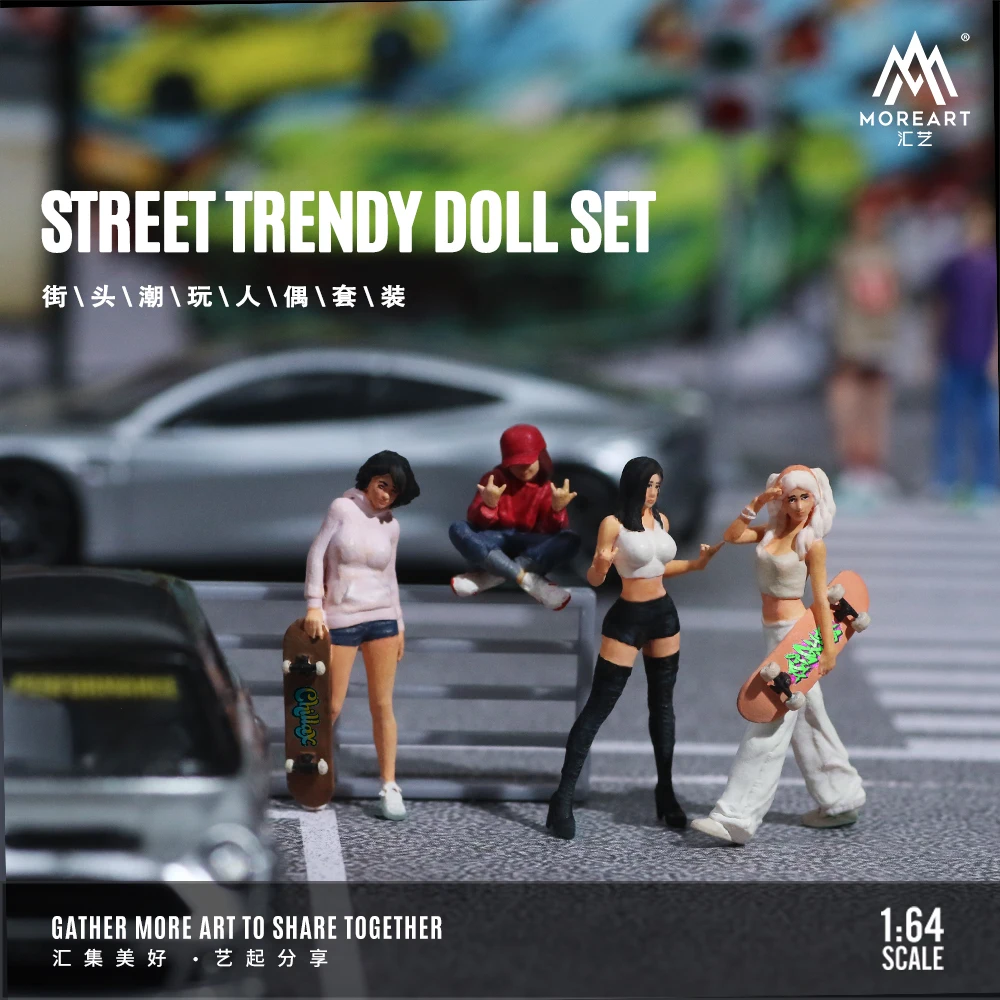 MoreArt 1/64 Quatro lindas meninas rua hipster jogar conjunto de bonecos de ação de resina