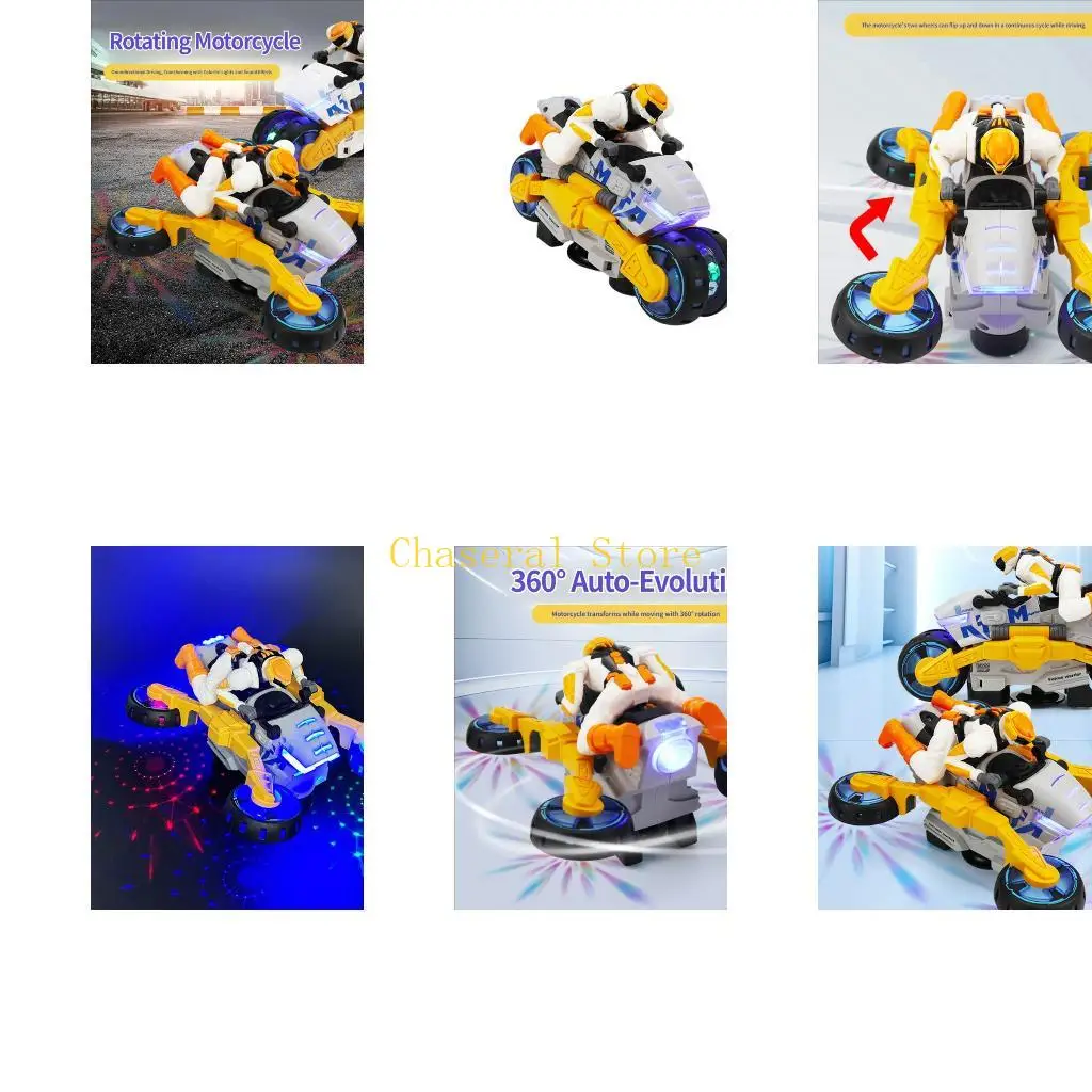 E7CE Automatic Transforming Toy Motorcycle with LED Glow Effects Children Favor Gift