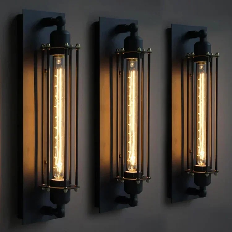 Retro American Industrial Wall Lamp Wrought Iron Bedside Bar Restaurant Corridor Wall Lamp Edison Flute Wall Lamp