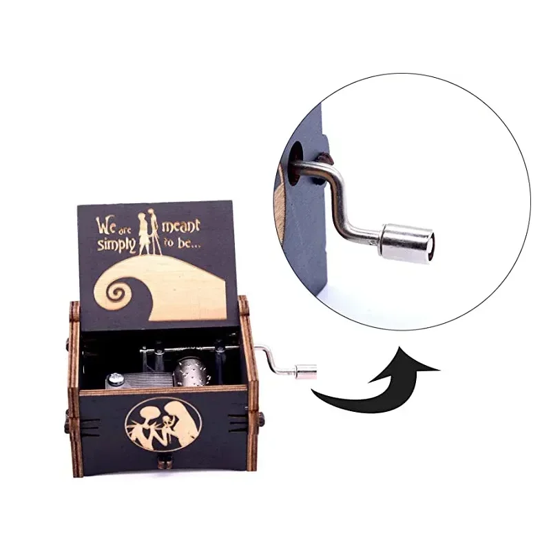 كابوس قبل عيد الميلاد جاك سكيلينجتون صندوق تشغيل الموسيقى خمر محفورة بالليزر خشبية كرنك اليد صندوق تشغيل الموسيقى هدية عيد ميلاد الهالوين #5