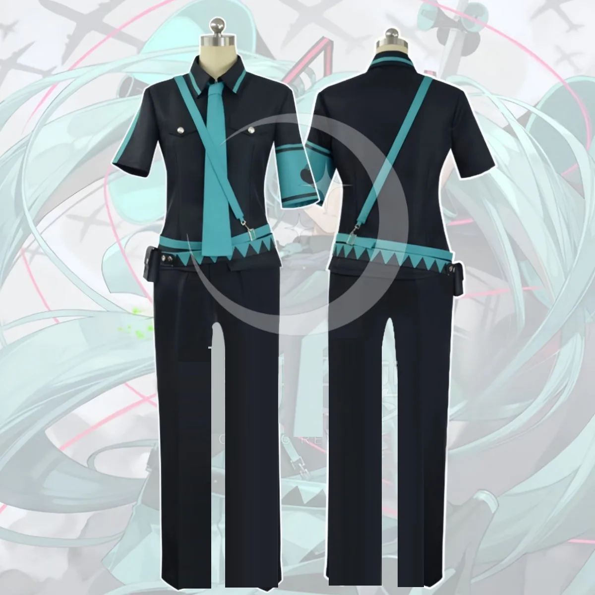 Miku Fashion Strap Design Top Trousers Suit Anime Sexual Conversion Cosplay Costume Wig Halloween Carnival Outfit For Men Boy