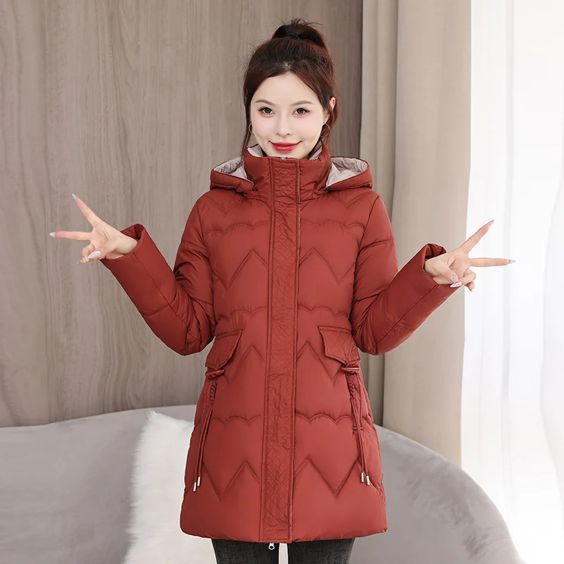 2024 New Women Jacket Winter Parka Down Cotton Jackets Casual Mid Long Coat Thick Warm Hooded Parkas Female Waterproof Outwear