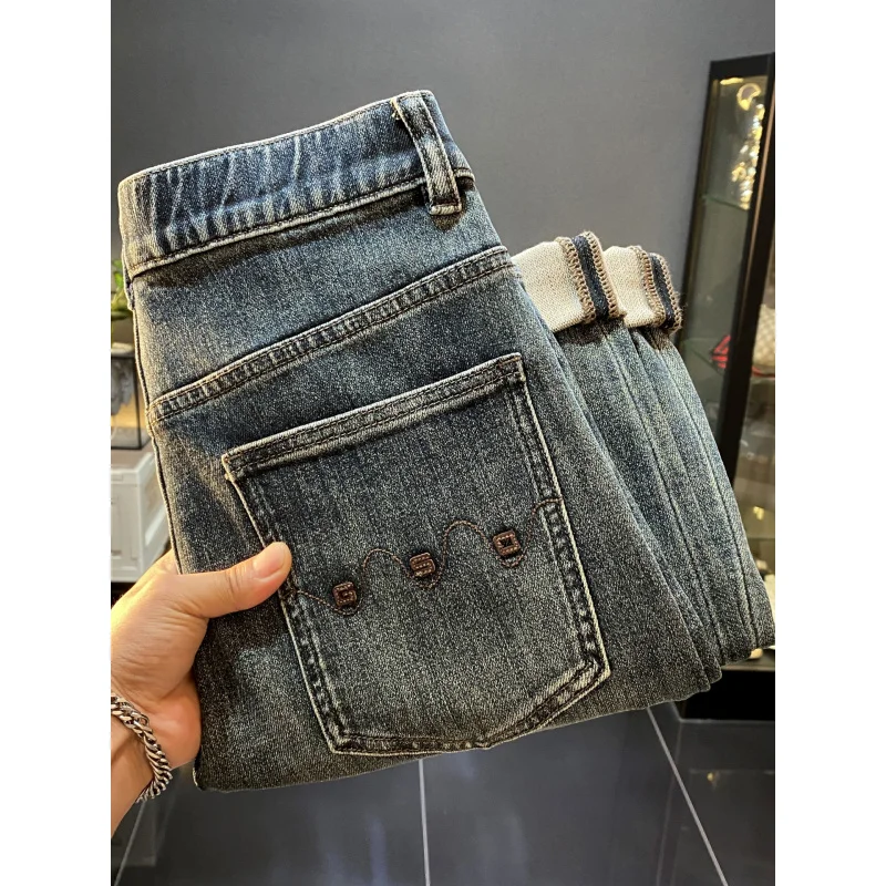 

Мужские джинсы с эластичной резинкой на талии, тренд осени, новинка, уличная мода, корейская версия, свободные повседневные длинные брюки с прямыми штанинами