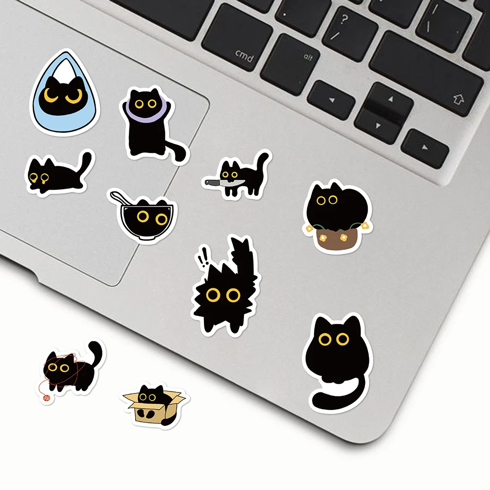 500 sztuk/rolka Naklejki zwijane z czarnym kotem, kreskówkowe naklejki dekoracyjne na laptopa, do scrapbookingu, naklejki do samodzielnego wykonania, naklejki do zaklejania pudełek na artykuły, naklejki na kubki z napojami