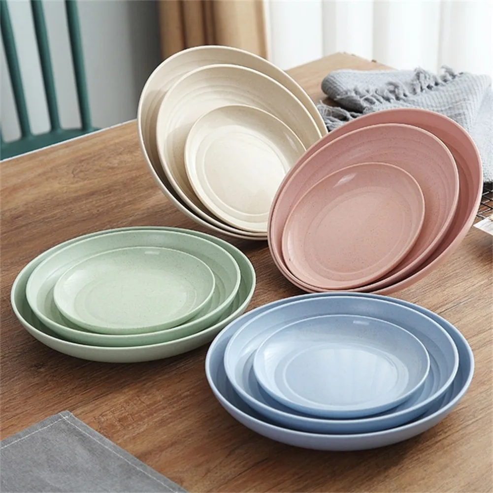 

Wheat Straw Plate Dish, Snack Food Plate, Dessert Dinner Fruit Round Plate Tray, Tableware, Eco-Friendly, Solid Color, 4Pcs