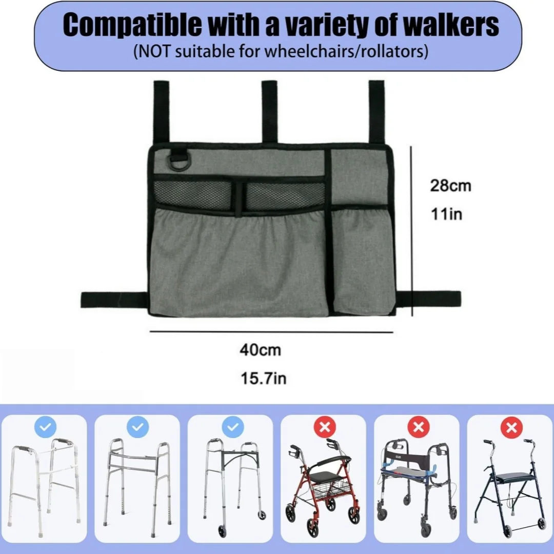 Multifunctional Walker Hanging Storage Bag  Multi-pocket Organizer Portable Trolley Wheelchair Side Hanging Pouch