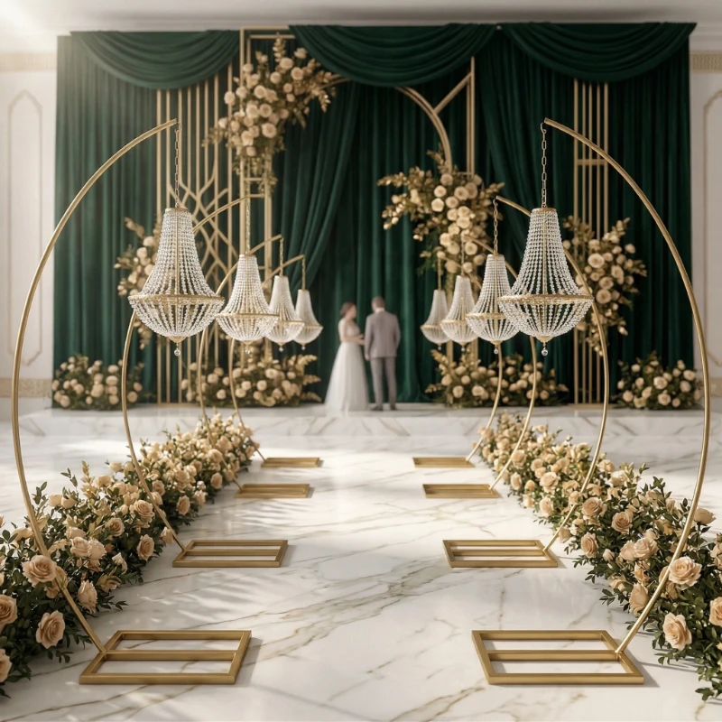 

4pcs Fashion Crystal Bead Curtain Iron Art Pendant Lamp For Wedding Hall Hotel Stage Banquet Decoration Iron Props