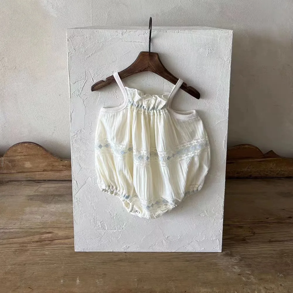 NOVEDAD DE VERANO 2025, Body sin mangas con tirantes de encaje para niña, ropa de algodón para recién nacido, mono suave y cómodo para niño de 0 a 24M
