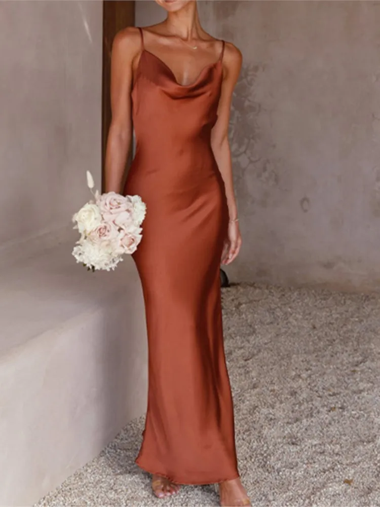 

2026 Elegant Vestidos Temperament Dresses For Woman Party Wedding Dress For Ladies Spaghetti Strap Solid Color Backless V-link