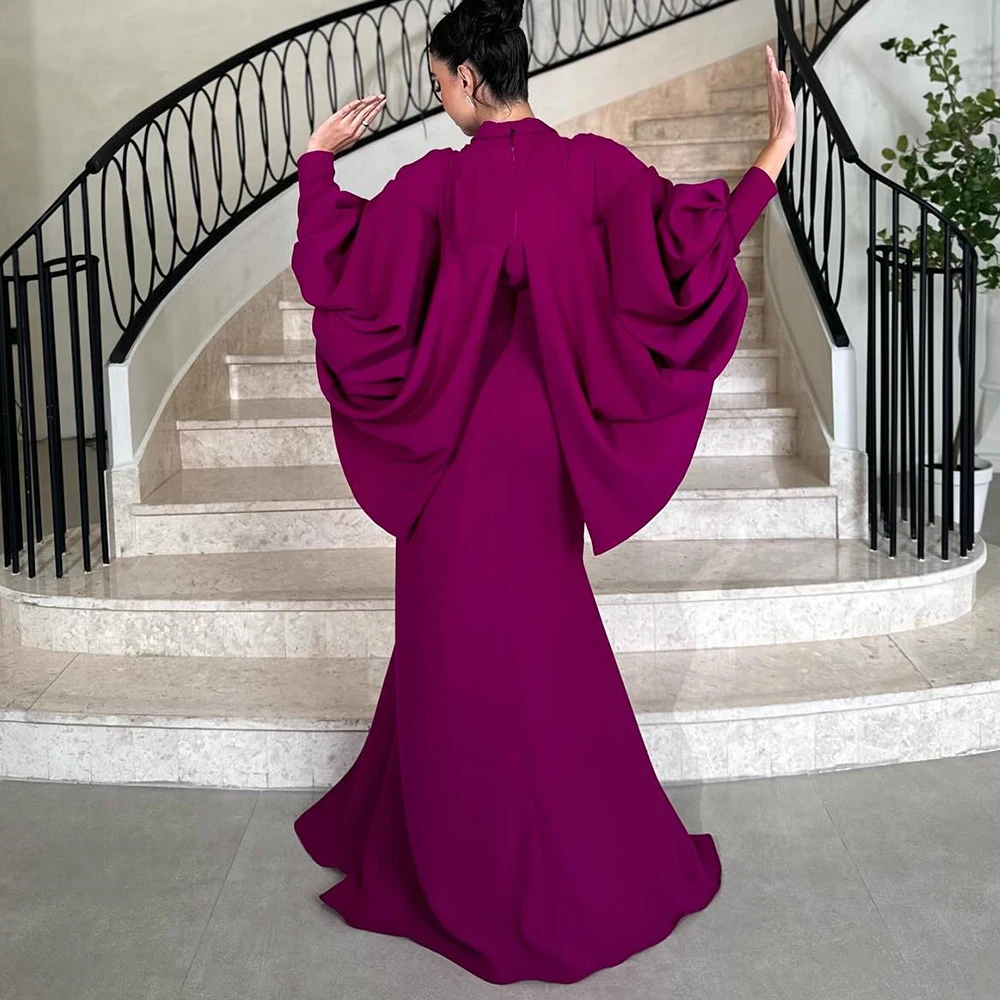 Exquisite Pleat Floor Length Straight Vestidos Para Mujer Jersey Long SleevesGirdling Shawl Zipper Back Vestidos De Fiesta