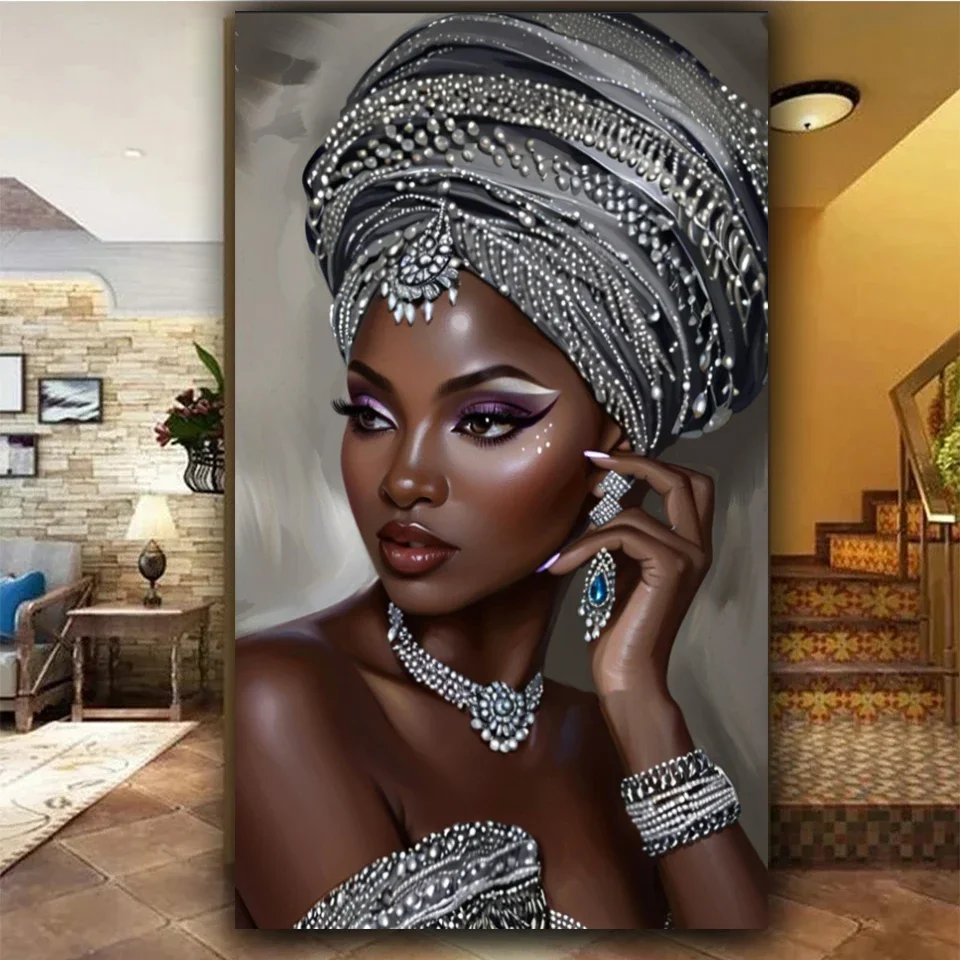 Kit de peinture diamant 5D pour femme africaine mystérieuse et contemplative, perceuse complète, Art diamant rond carré, cadeaux faits à la main, bricolage