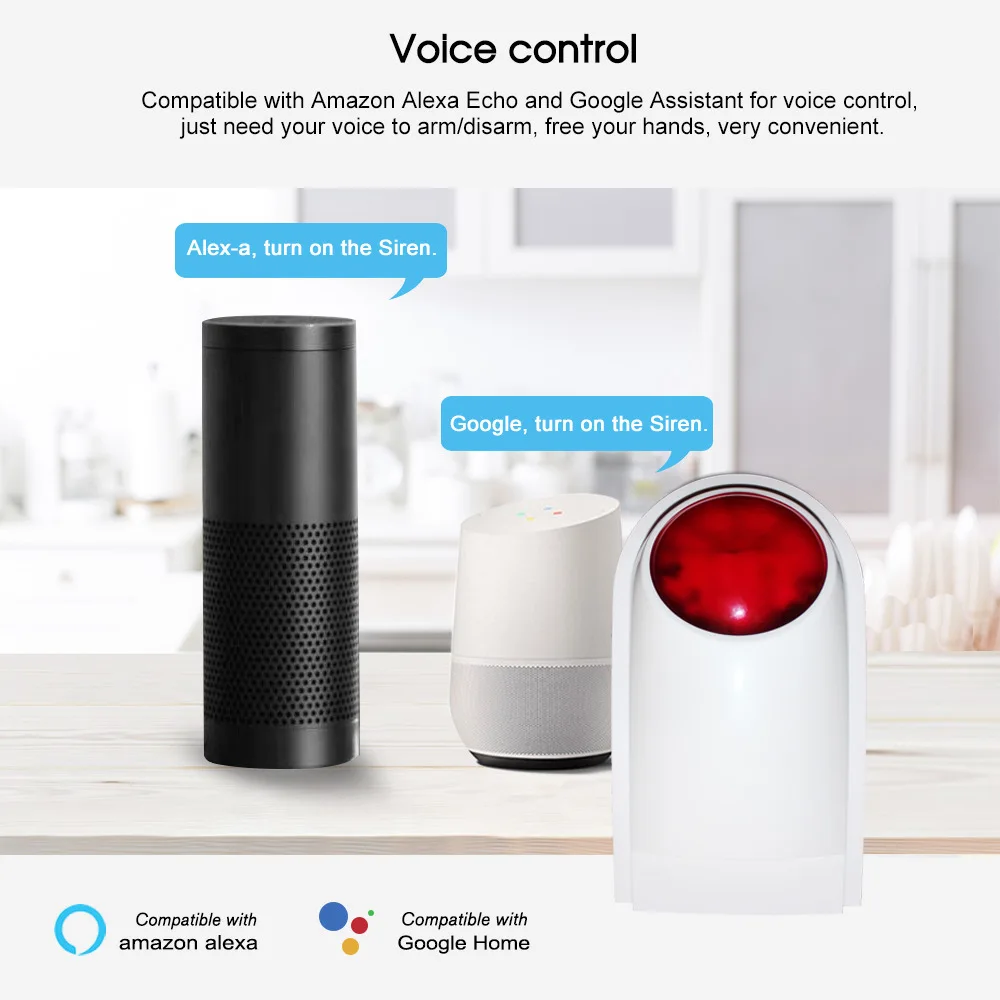 Tuya Human Body Induction PIR Motion Sensor Audible and Visual Alarm Wifi Siren Remote Control Voice Built-in Rechargeable