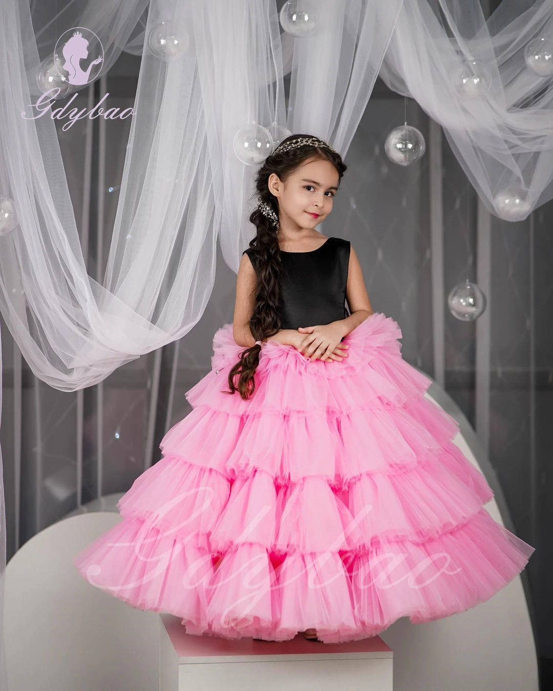 Pink Layered Flower Girl Dress For Wedding Puffy With Bow Tulle Kids Birthday First Communion Princess Party Ball Gowns 2024