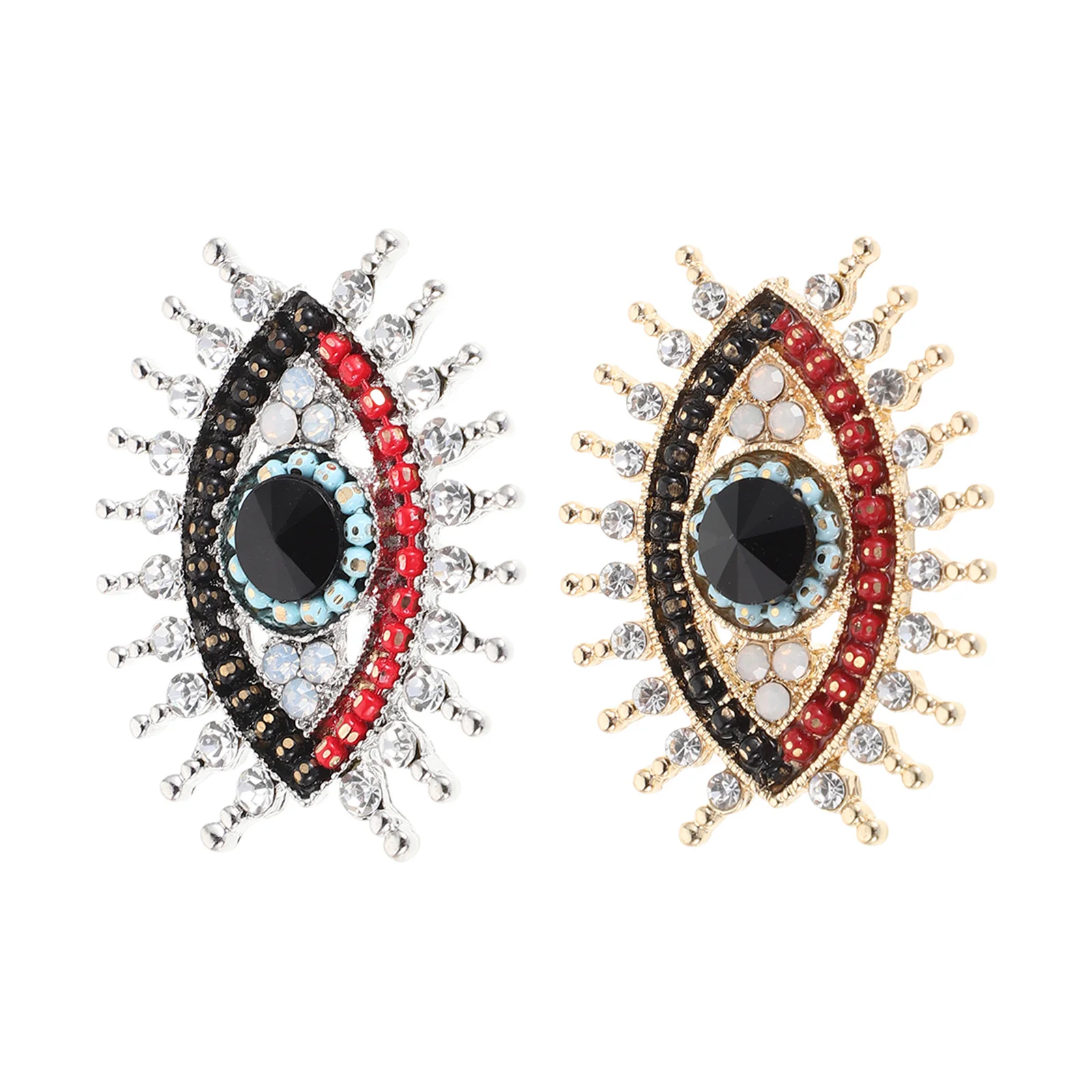

2pcs Evil Eye Brooch Pin Turkish Rhinestone Vintage Lapel Jewelry For Women Scarf Shawl Clip Cardigan Collar Brooch Daily Wear