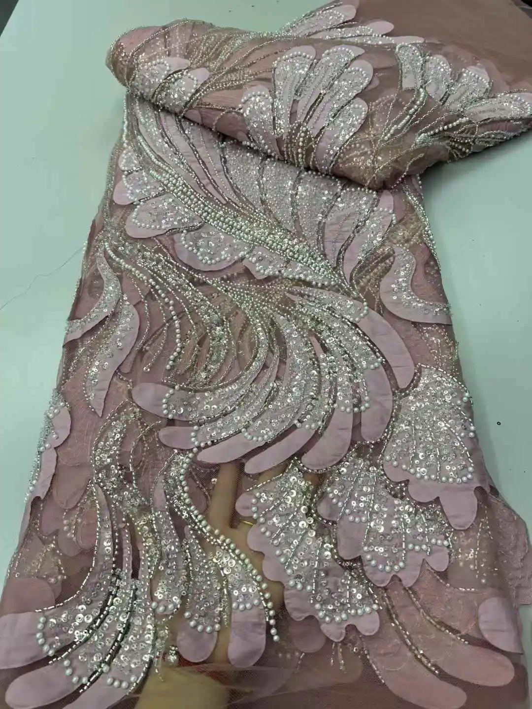 Luxury Unique African Lace Fabric 2025 Sequins Beaded Embroidery Groom Nigerian Bridal High Quality French Tulle Lace ZX-63007