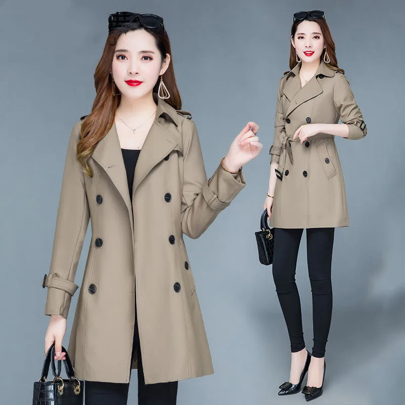 

Windbreaker Female Nice Autumn New Classic Double-breasted Women's Trench Coat Elegant Belt Casual Outwear Ladies Lining Tops