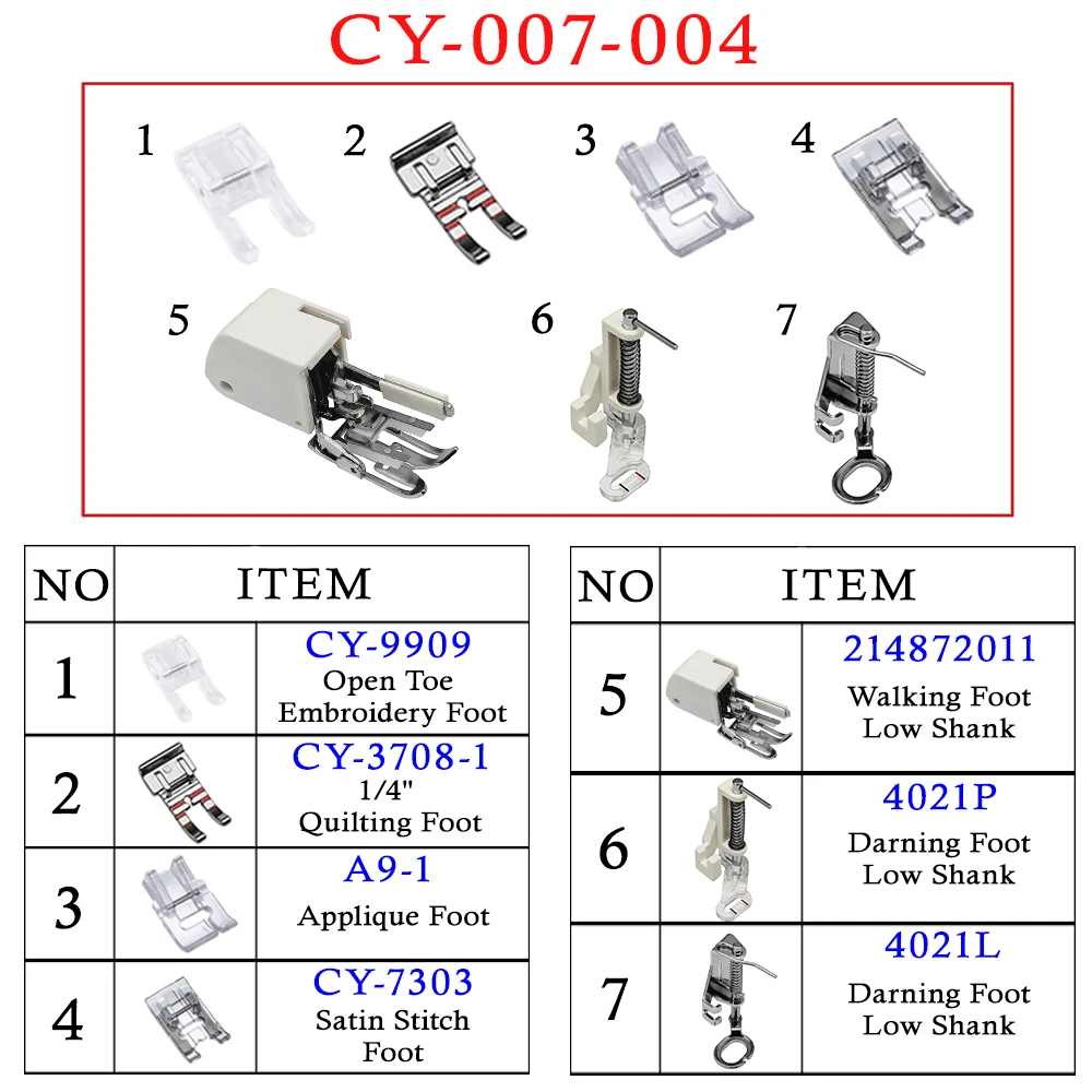 Domestic Snap-On Presser Foot Kit 7MM Even Feed Walking Foot #214872011 For Singer Brother Low Shank Sewing Machines Accessories