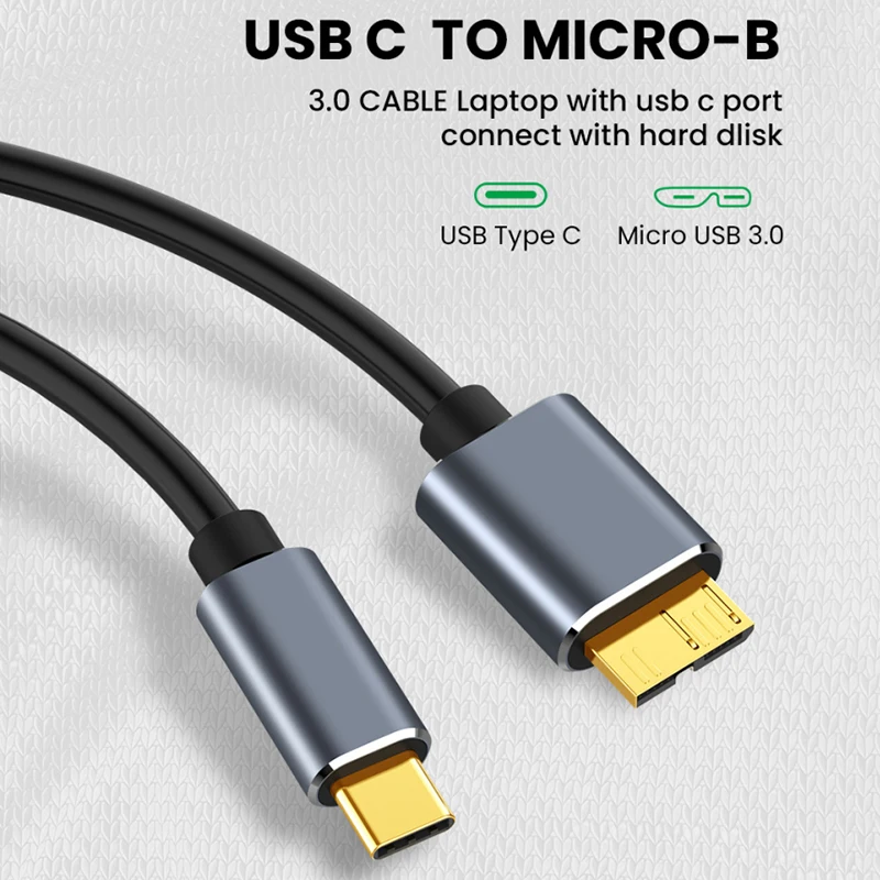 Cable Connector Micro B USB C 3.0 Cable Type-C To USB 3.0 Micro B 5Gbps External Hard Drive Cable For Hard Drive Computer