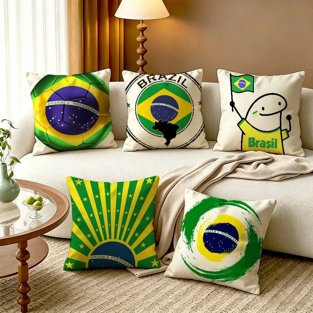 

B-Brazil F-Flag Cotton Linen Square Pillow Covers Home Decor Gifts