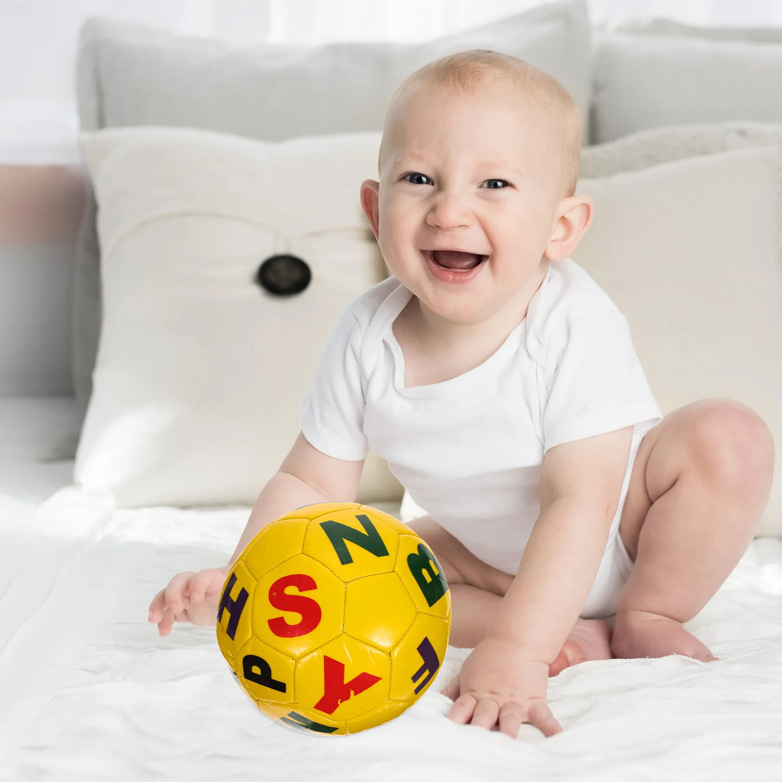 

Toddler Soccer Ball Long-Lasting Wear-Resistant PVC Inflatable Light Ball for Kids Fun Outdoor Activity English Letter