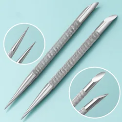 2 pcs Double-ended Use Stainless Steel Nail Art Cuticle Pusher Remover Pedicure Manicure Sticks Tool