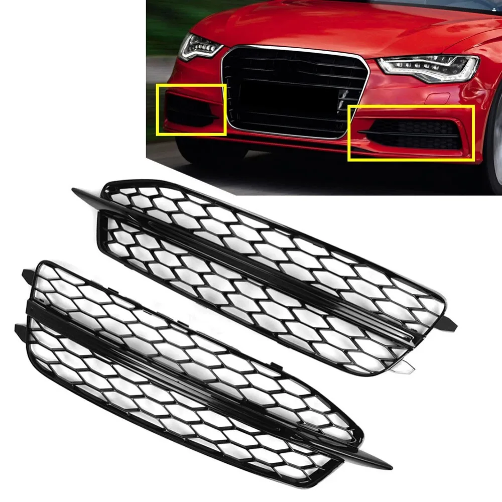 

4G0807681D 4G0807682D Honeycomb Hex Fog Light Bezel Grill For Audi A6 C7 S Line 2011-2014 Front Bumper Fog Light Grille Cover