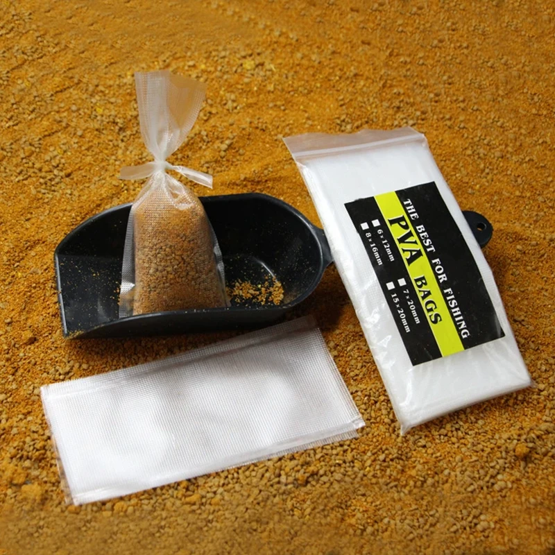 New 50Pcs PVA Bags Available Carp Fishing Tackle PVA Bags Mesh For Carp Coarse Boilie Pellet Bait For Bait Throwing 7*14CM