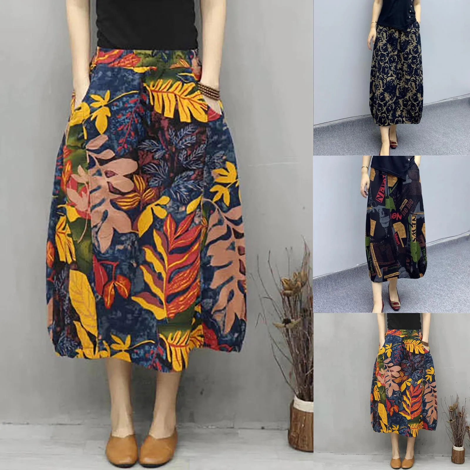 

Elegant Fashion Floral Printed Skirts Spring Summer 2023 Streetwear Elastic Mid Waist Loose Chiffon Midi Skirts Women's Clothing