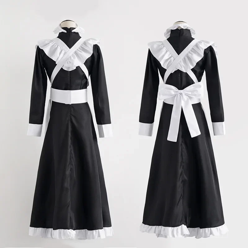 Classic Black White Maid  British Style Pearl Thread Long Coffee Shop Maid Dress Home Holiday  COSPLAY Men's  Women's Clothes view 2