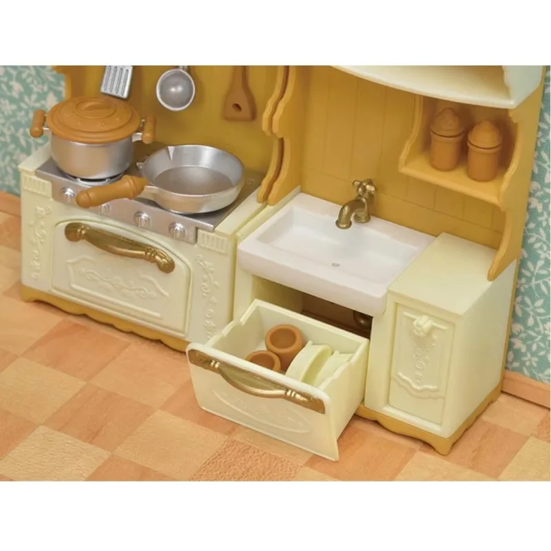 Sylvanian Families accesorios originales cocina estufa fregadero conjunto casa de bebé adornos de simulación niños y niñas juguetes para jugar a las casitas