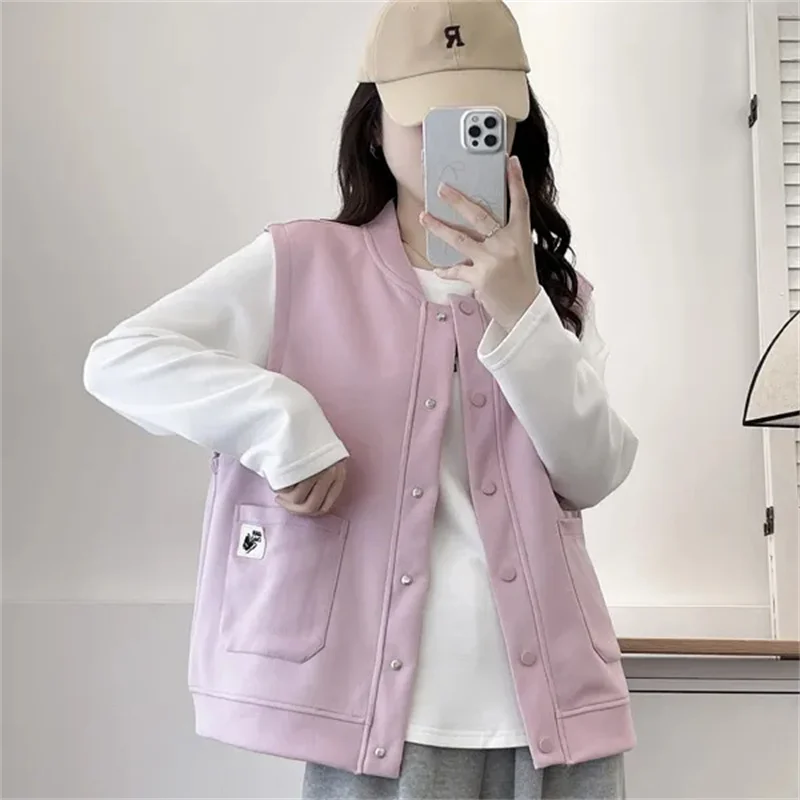 Y2K Spring Autumn Vest Jacket 2024 New Stand-Up Collar  Women's Clothes Blouse Coat Solid Color Fashion Covered Button Waistcoat