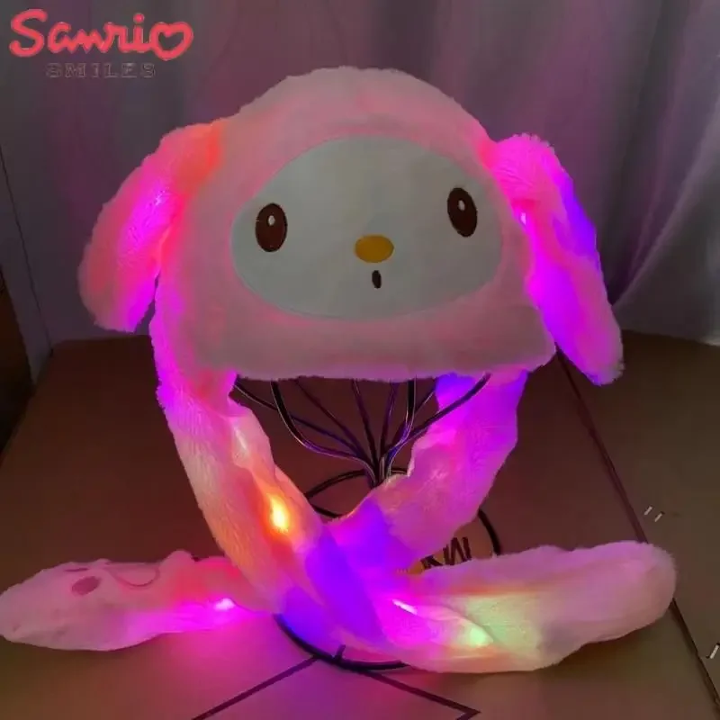 Sanrios anime kuromi chapéu luminoso de pelúcia cinnamoroll minha melodia olá kitty chapéu de inverno dos desenhos animados com orelhas móveis bonito presente das meninas