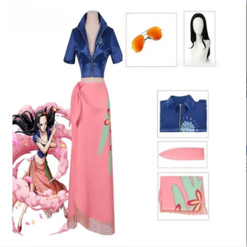 مجموعة أزياء أنيمي نيكو روبن التأثيرية، شعر مستعار متطابق مع نظارات متضمنة ملابس الفتاة لاحتفالات كرنفال الهالوين