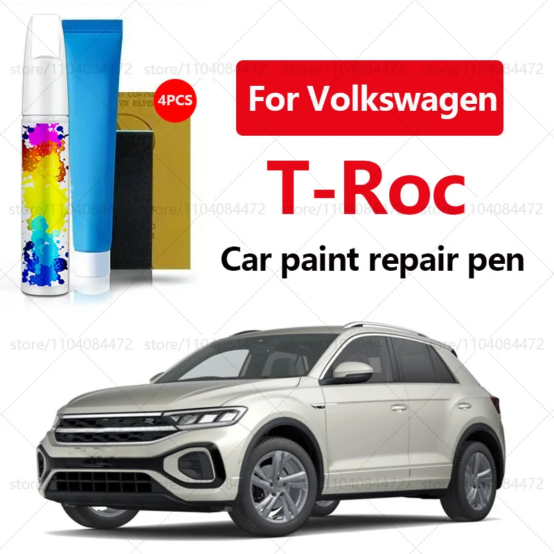 قلم إصلاح طلاء السيارات لـ 2017-2025 Volkswagen T-Roc ملحقات إصلاح الخدش 4 قطعة أبيض أسود أزرق رمادي فضي برتقالي