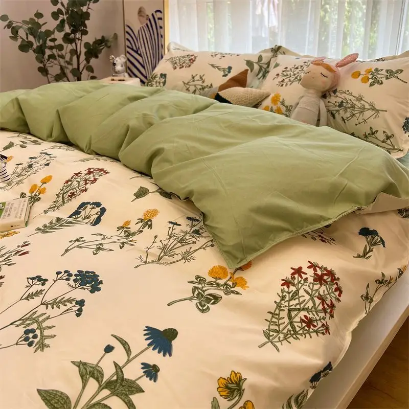 Conjunto de cama romântico floral ins estilo capa edredão folha plana com fronhas única rainha tamanho completo meninos meninas coreano roupa cama