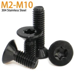 10pcs Black 304 Stainless Steel Screw Six Lobe Torx Flat Countersunk Head Bolt Machine screw M2 M2.5 M3 M4 M5 M6 M8 M10